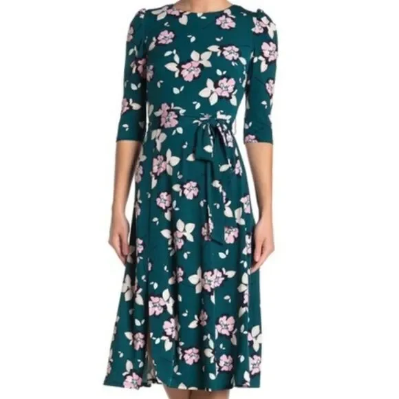 New Eliza J Printed Quarter Sleeve Floral Midi Dress - Picture 2 of 3
